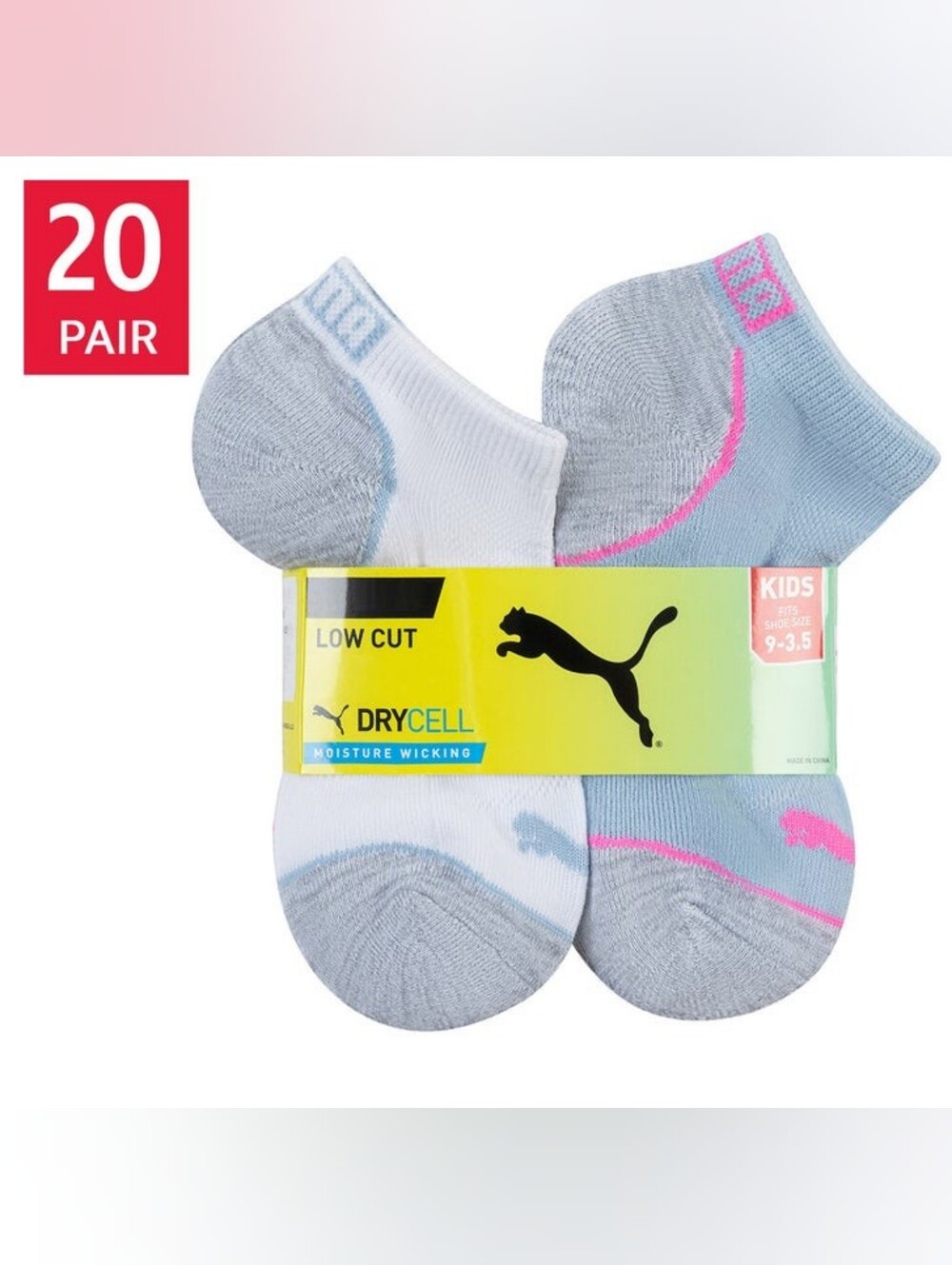 New! PUMA Youth kids Low Cut Sock 20-pair Black White Pink Select Color Size NWT